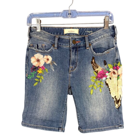 Sundance Pants - Sundance Shorts 27 Embroidered Denim Bermuda Western Rockabilly Stretch Rare! HT